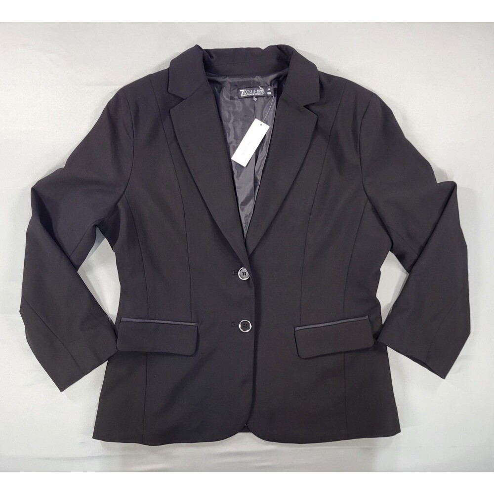 NWT 7th Avenue New York & Company Black Blazer Jacket Size 12 Pinstripe Cuff